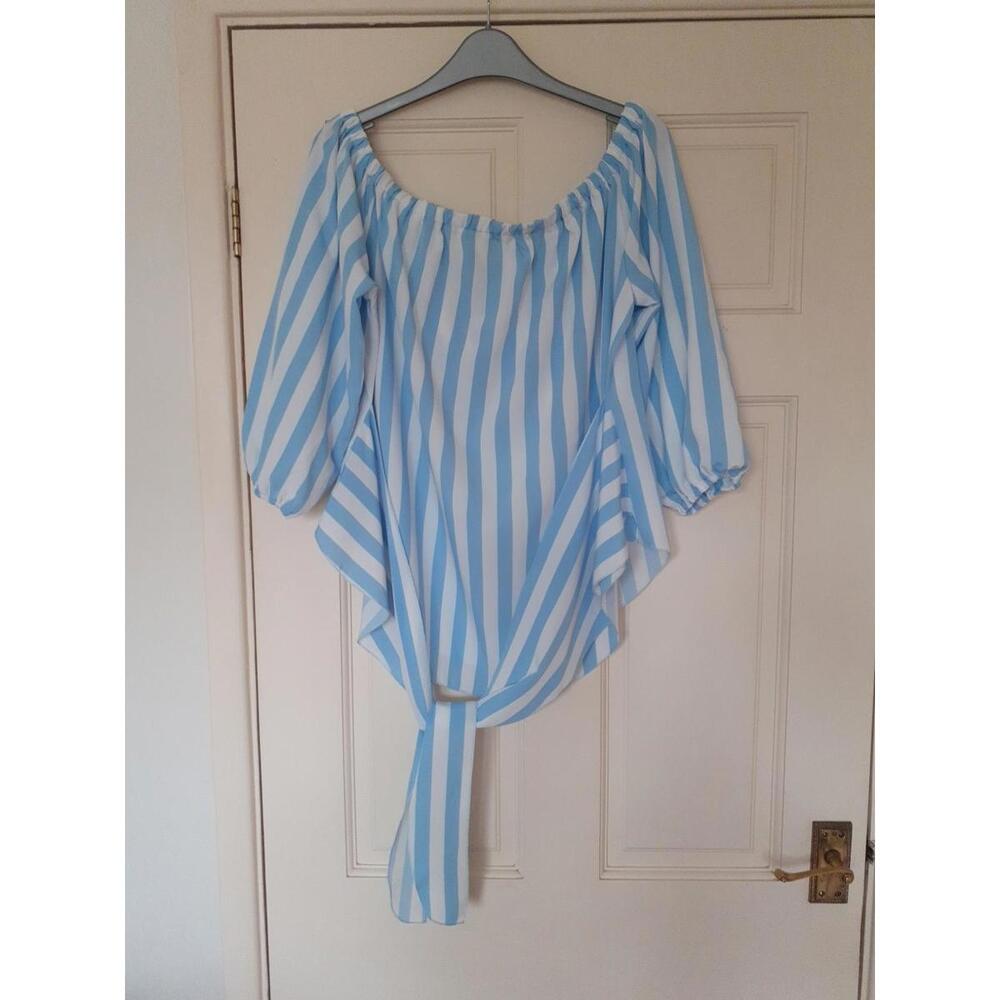 SHEIN Oxl/16 Blue & White Stripe Off-Shoulder Top